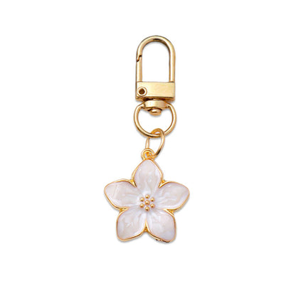 Colorful Oil Necklace Pearlescent Five Petal Flower Cherry Blossom Keychain Bag Pendant