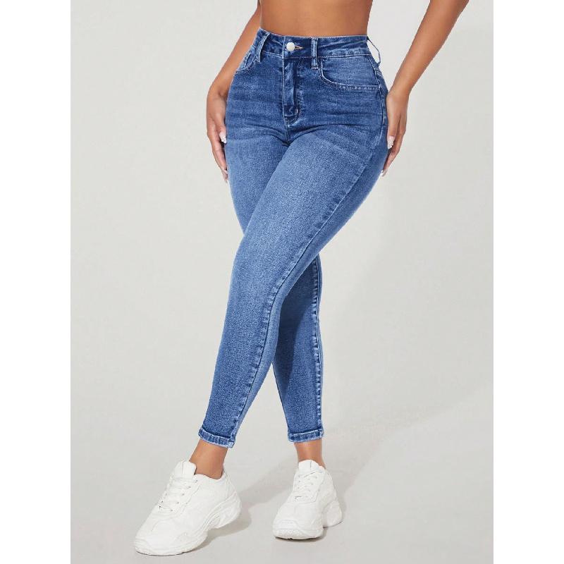 High Waist Fastener Decoration Skinny Stretch Jeans
