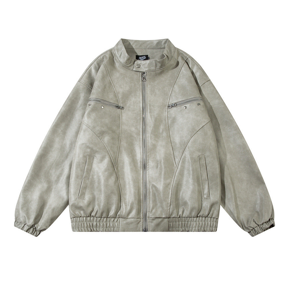 Mens Embroidered Letter Loose Leather Jacket Personalized Heritage