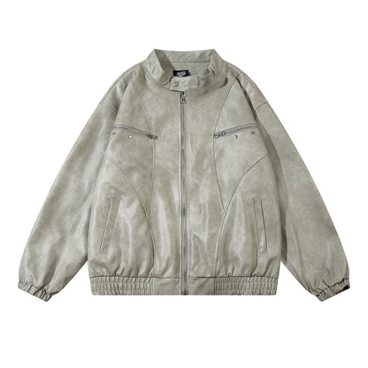 Mens Embroidered Letter Loose Leather Jacket Personalized Heritage