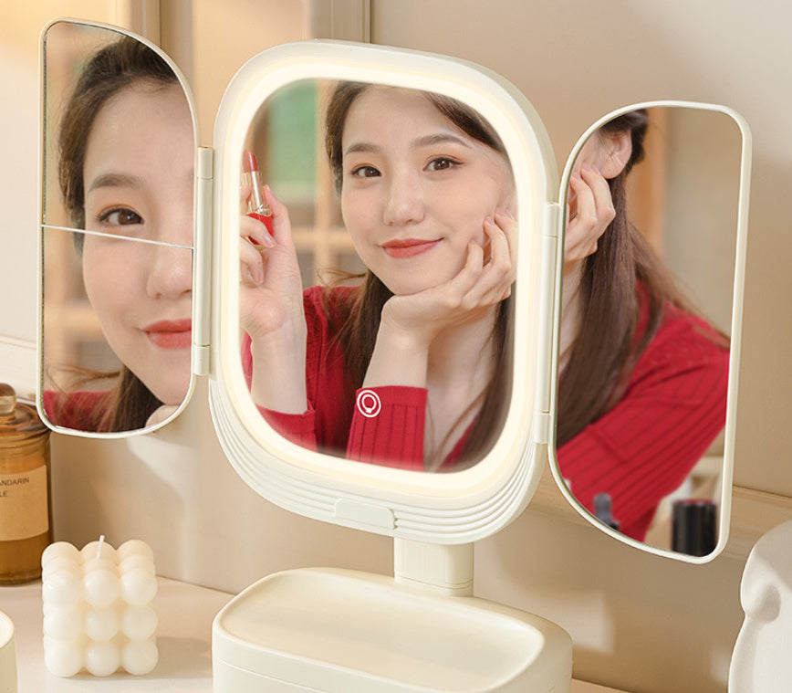 Led Desktop Cosmetic Mirror Household Foldable With Light
