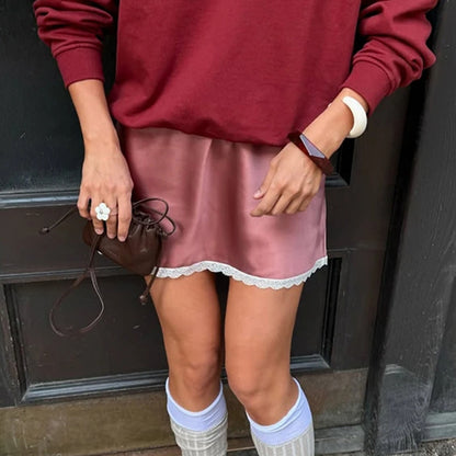 Lace Sexy Slimming High Waist Satin Skirt