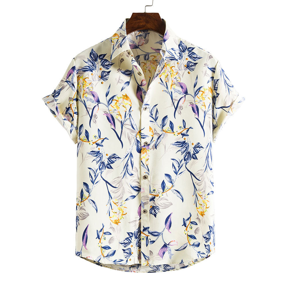 Casual Holiday Botanical Print Short Sleeve Shirt