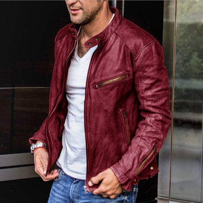 Fall Winter Men PU Leather Stand Collar Punk Rebellious Edge