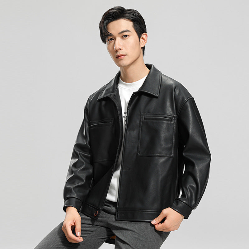 Fashion Youth Motorcycle Leather Coat Lapel Handsome Jacket Youthful Rebellion