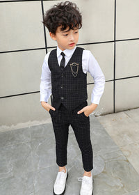 Black Plaid Vest Suit Shirt