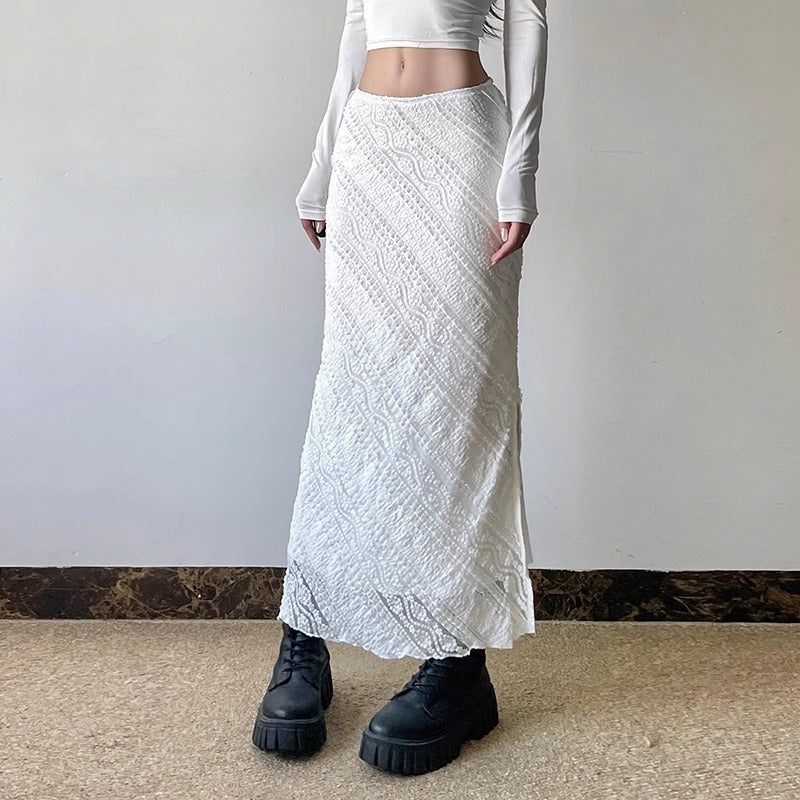 French Elegant Lace Jacquard Twill Skirt