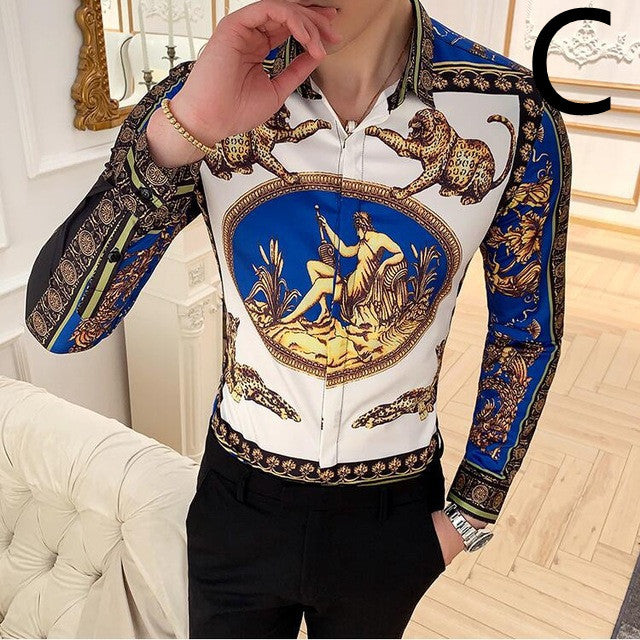 Baroque Aesthetic Slim Fit Masculina Party Shirt