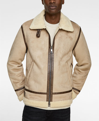 Mens Lapel Suede Fabric Jacket Coat Velvety Luxe Layering