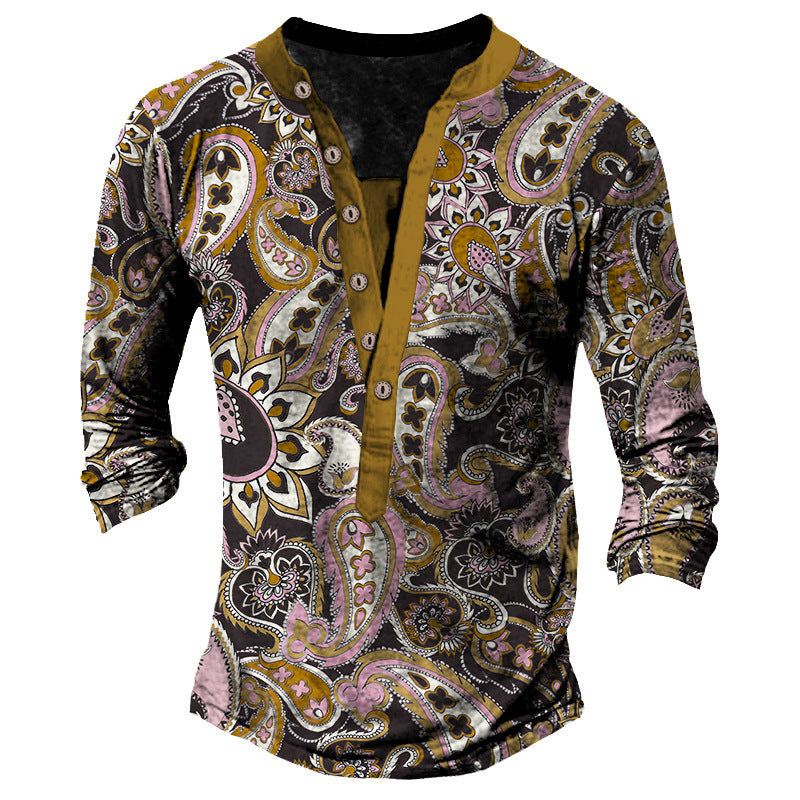 Heritage Retro Henry Neck Printed Long Sleeve T-Shirt