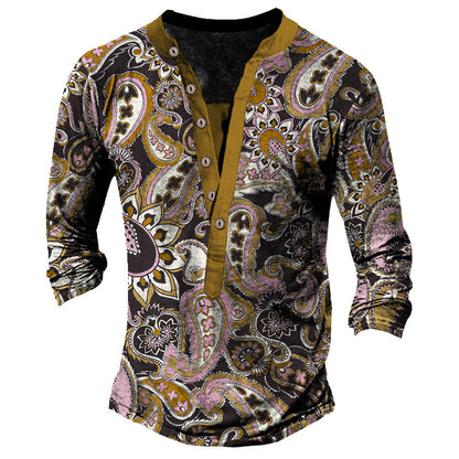 Heritage Retro Henry Neck Printed Long Sleeve T-Shirt