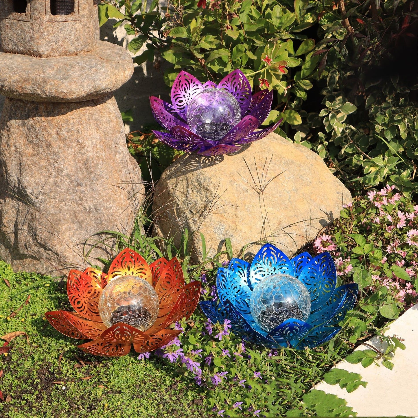 Solar Lamp Wrought Iron Lotus Lamp Outdoor Ground Lamp Floor