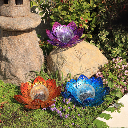 Solar Lamp Wrought Iron Lotus Lamp Outdoor Ground Lamp Floor