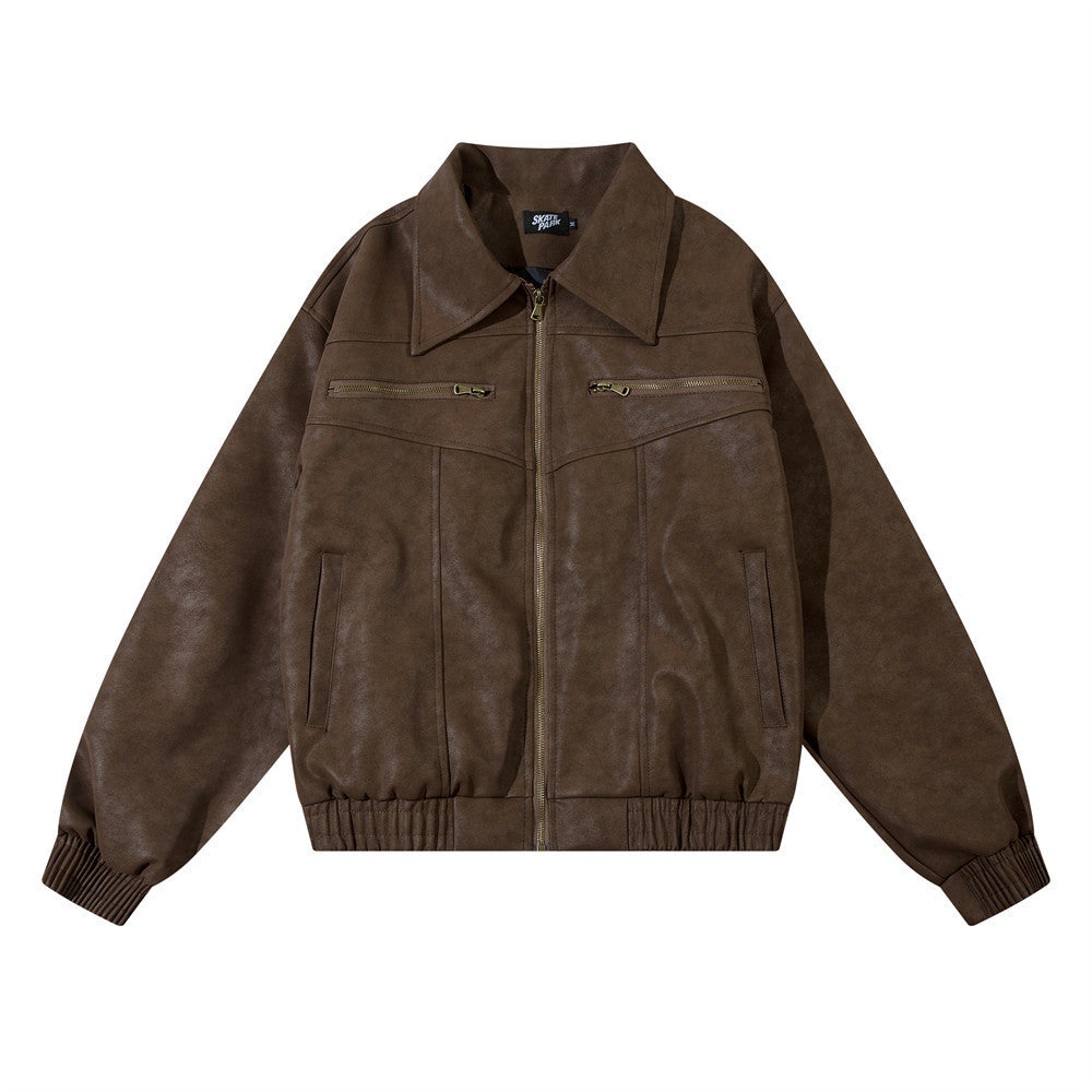 American Street Hip Hop Casual Flying Motorcycle PU Leather Jacket Street Culture Fusion