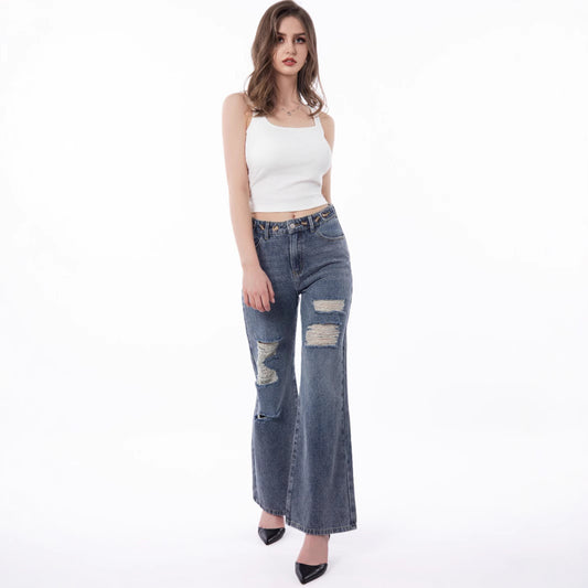 Women's Retro Large Size Worn Wide-leg Jeans