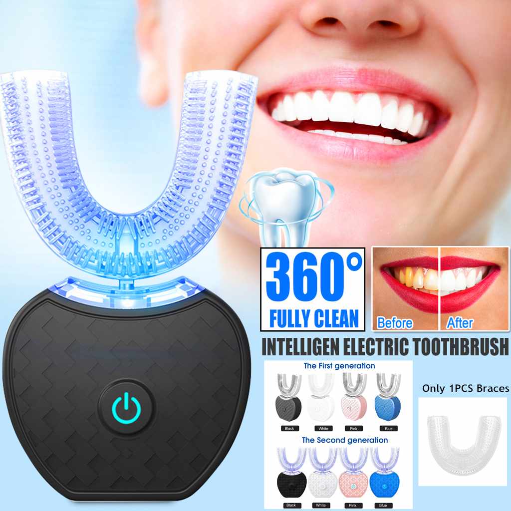 U-Shaped Electric Toothbrush | 360° Automatic Whitening Toothbrush with Blue Light & USB Charging