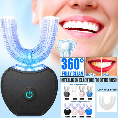 U-Shaped Electric Toothbrush | 360° Automatic Whitening Toothbrush with Blue Light & USB Charging