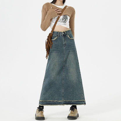 Retro Fashion Hip Denim Long Skirts Women