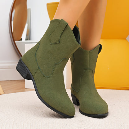 New Pointed British Style Mid Heel Boots