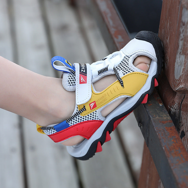 The Shadow Prism: Black Baotou Colorblock Soft-Sole Sandals