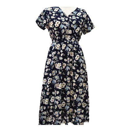 Ladies Printed V-Neck Short Sleeve Dress