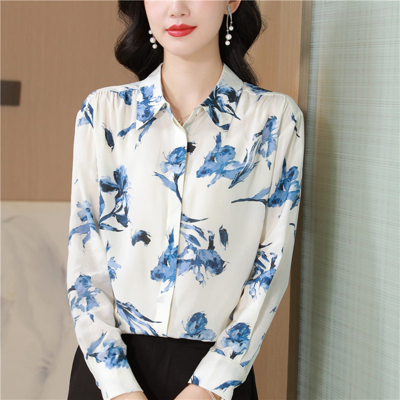 Polyester Women's Long Sleeve Loose Printed Shirt