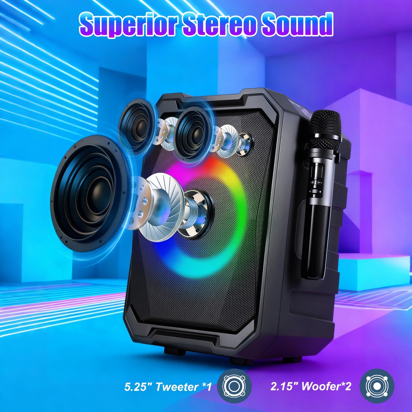 The Dual Vocal: Party Speaker with 2 Wireless Mics & Remote