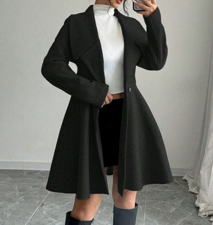 Wool Coat With A Cinched Waist Dress Design, Elegant Long Sleeves