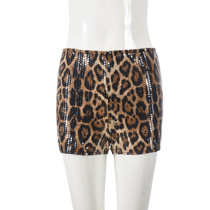 Leopard Print Elastic Waist Casual Shorts