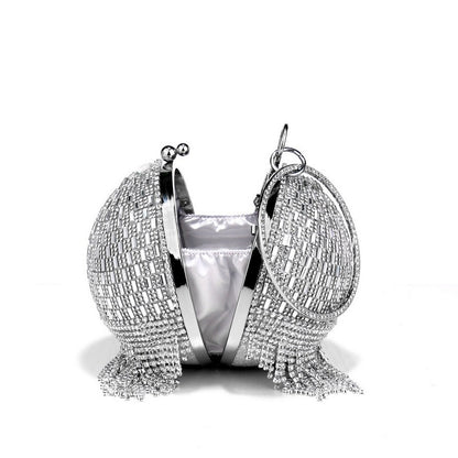 Shining Rhinestone Round Tassel Dinner Bag Women's Fashion