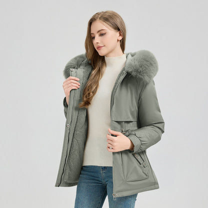 Waist Trimming Short Hooded New Big Fur Collar Coat Women's Clothing