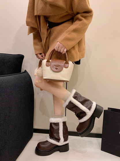 Women's Winter Faux Fur Lined Short Boots, Fashion Thick Bottom Ankle Booties With Warm Plush Trim For Casual Daily Wear