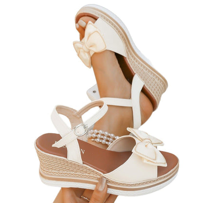 Wedge Summer Bow Buckle Peep Toe Sandals