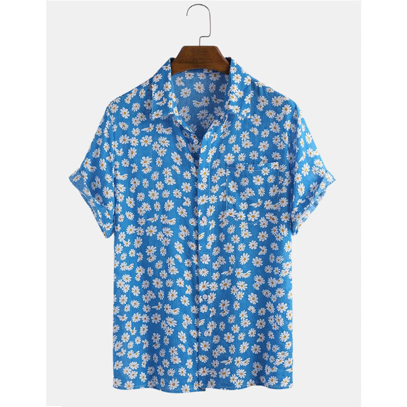 Cotton Linen Hawaiian Printed Cardigan Short Sleeve