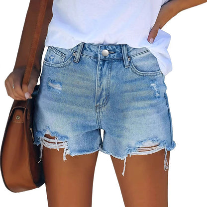 Women's Wash Hole Slim Fit All-matching Denim Shorts