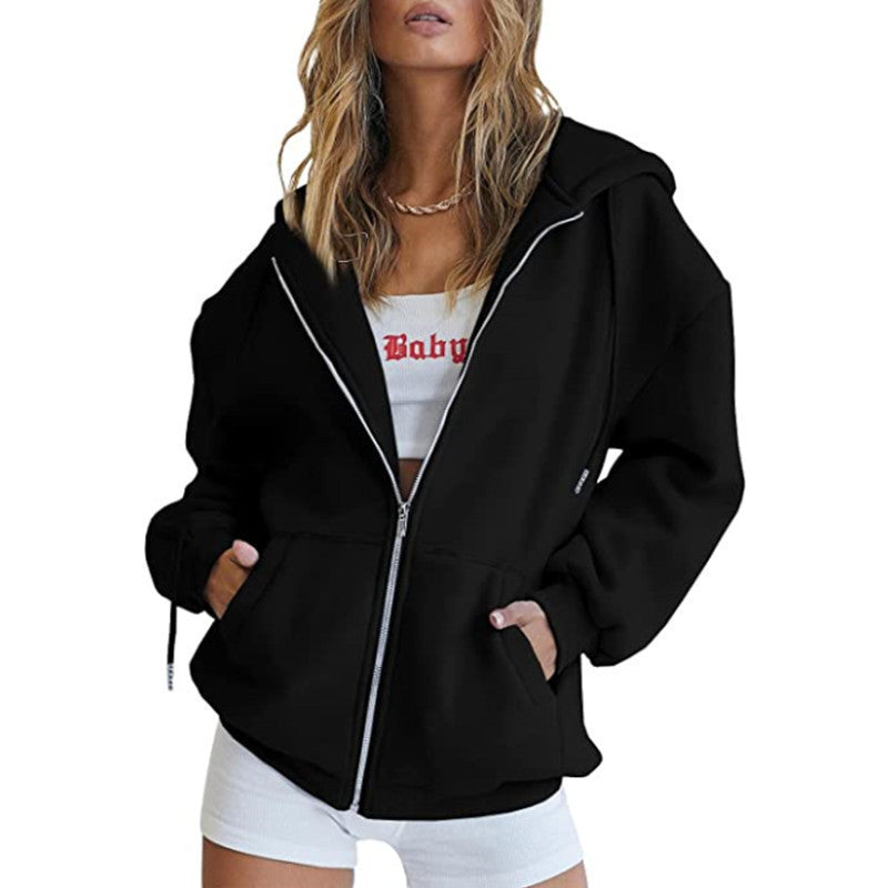Women's Velvet Padded Hooded Sweatshirt Casual Zipper Cardigan