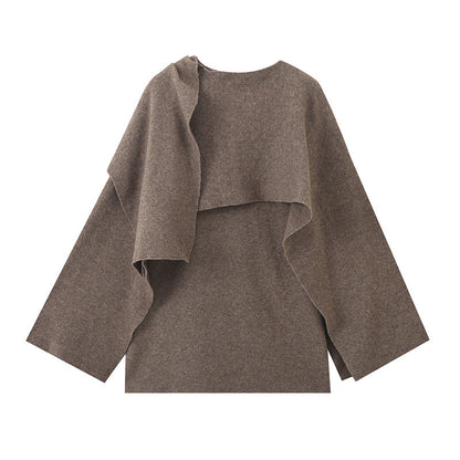 Fashion Women's Wear Asymmetric Scarf Loose Knitted Jacket