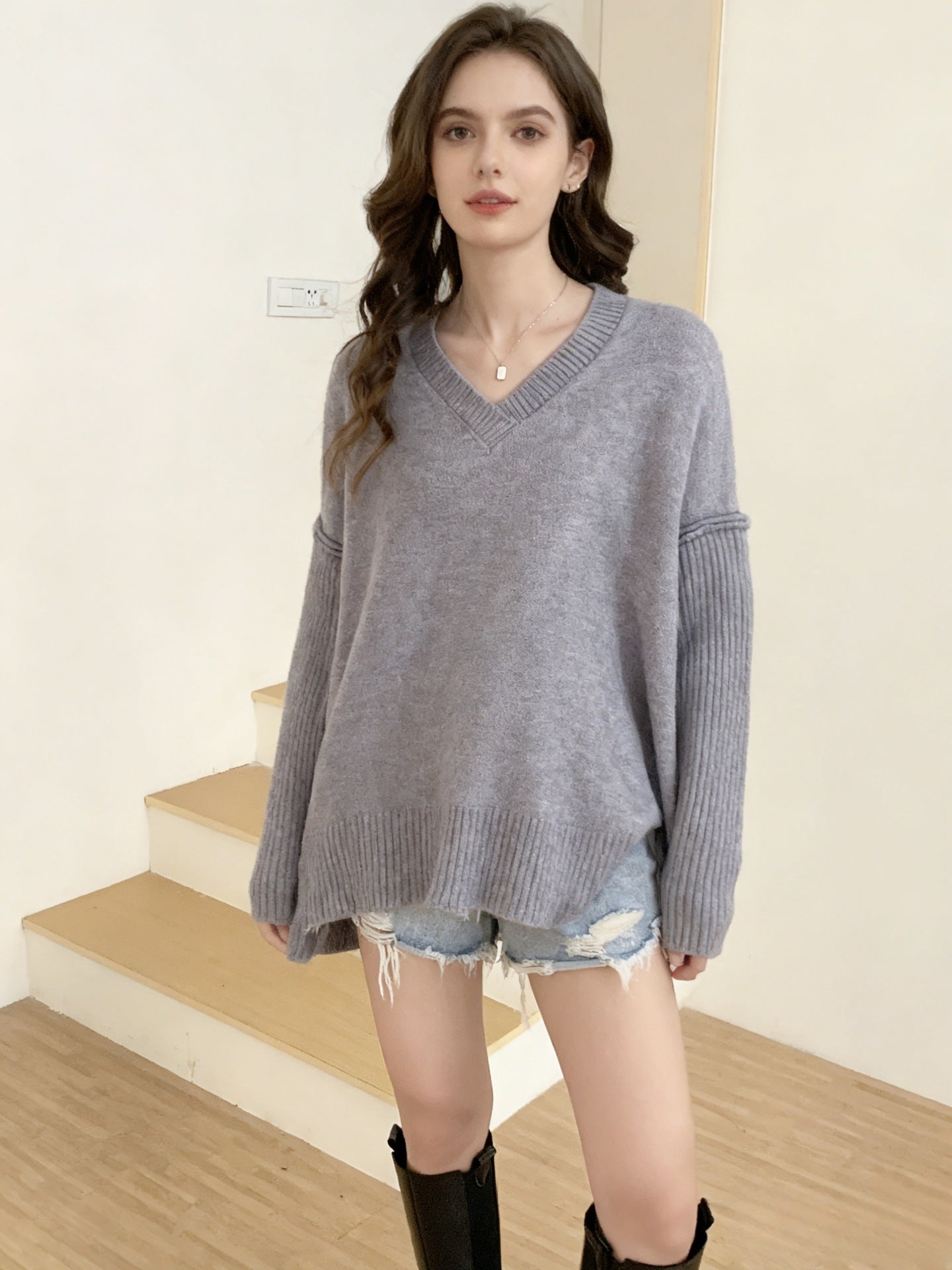 Knitwear Women's V-neck Plus Size Fashion Pullover Sweater