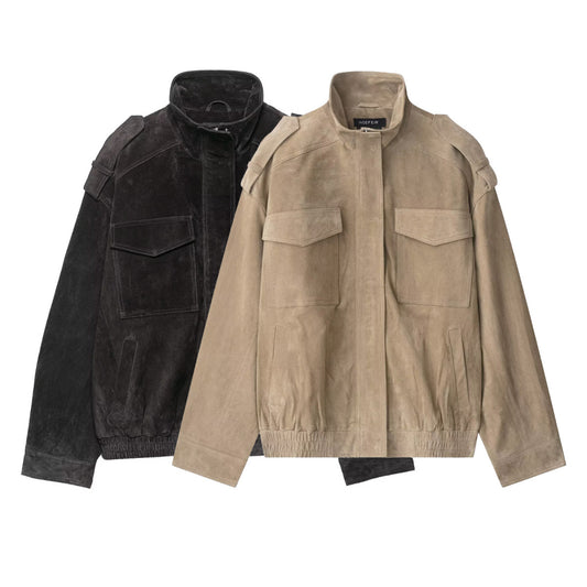 Temperament Women's Suede Texture Leather Coat