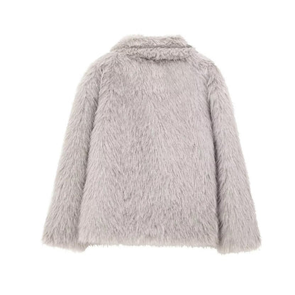 Women's Solid Color Fashionable Temperament Lapel Faux Fur Jacket