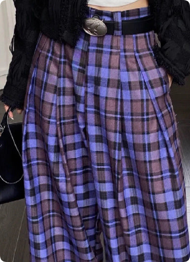 Hong Kong Style Retro Trendy Purple Plaid Casual Pants