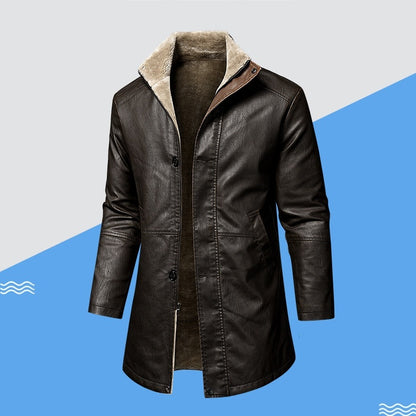 Mens Leather Extended Plus Size PU Leather Coat Inclusive Reach