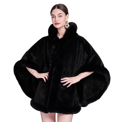 Shawl Outer Match Cloak Fleece-lined Thickened Imitation Fur Collar Cape And Shawl Coat