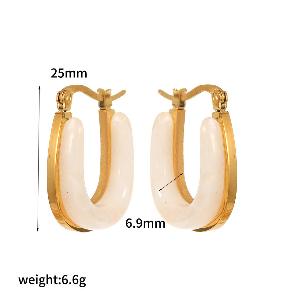 Mild Luxury Retro Resin Stainless Steel Earrings Women's High-grade Amber 18K Gold Plated Ear Clip