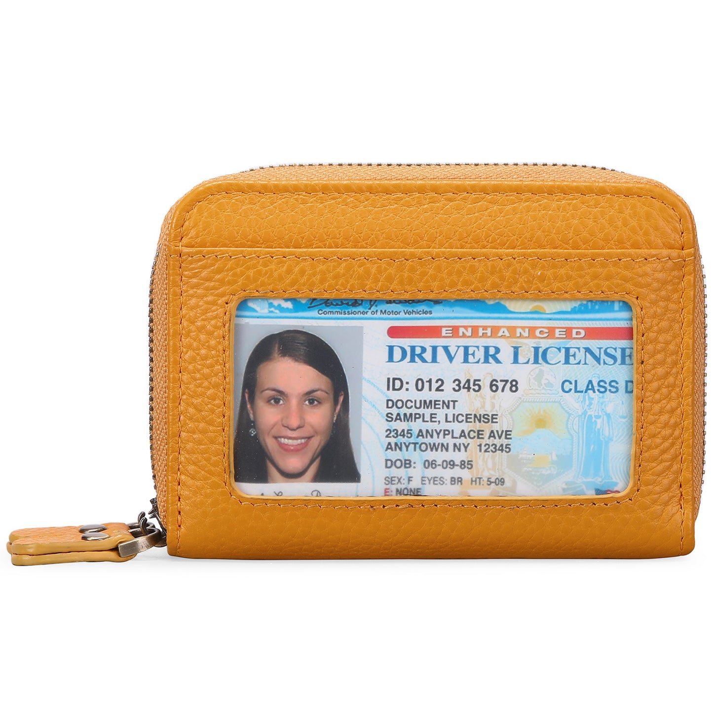 First Cowhide Double Layer Zipper Expanding Card Holder