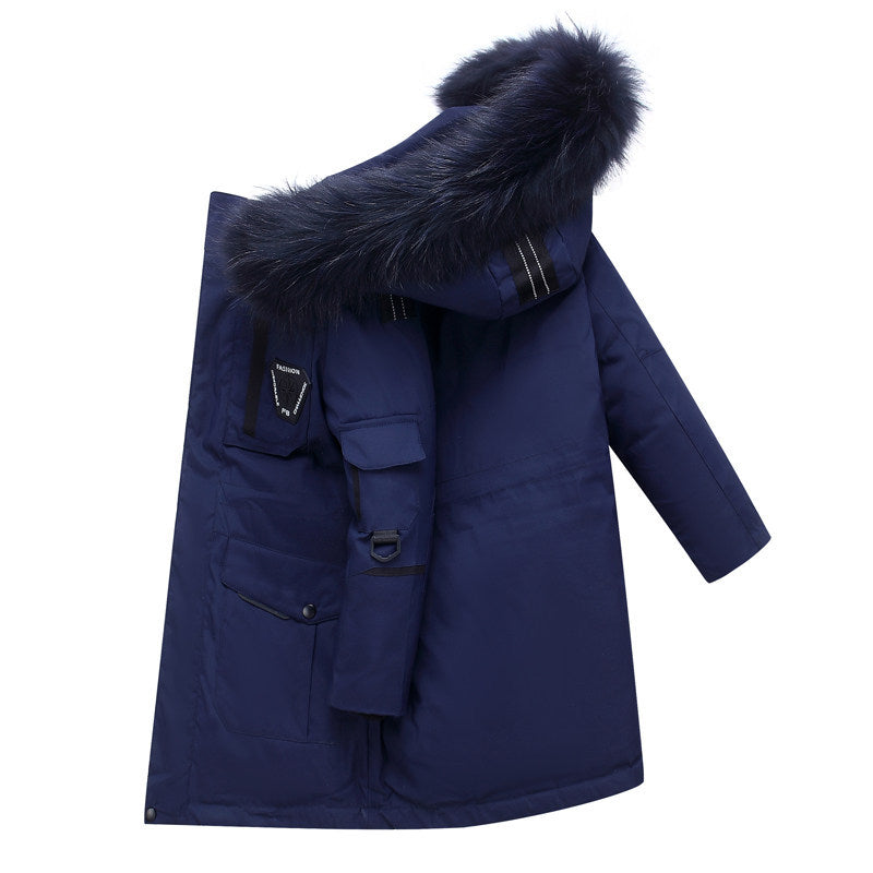 The Grand Arctic: Plus-Size Fur-Collar Mid-Length Down Jacket