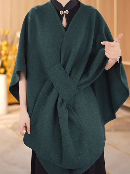 Fur Collar Fur Ball Knitted Cardigan Cape And Shawl