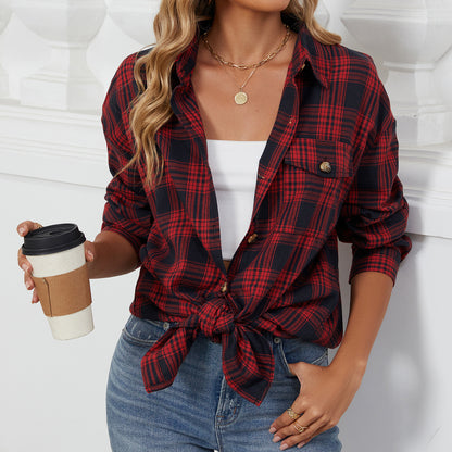 Oversize BF Style Plaid Brushed Long Sleeve Shirt