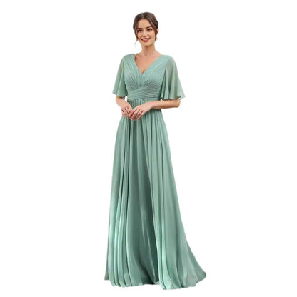 Split Mixed Satin Banquet Evening Long Dress