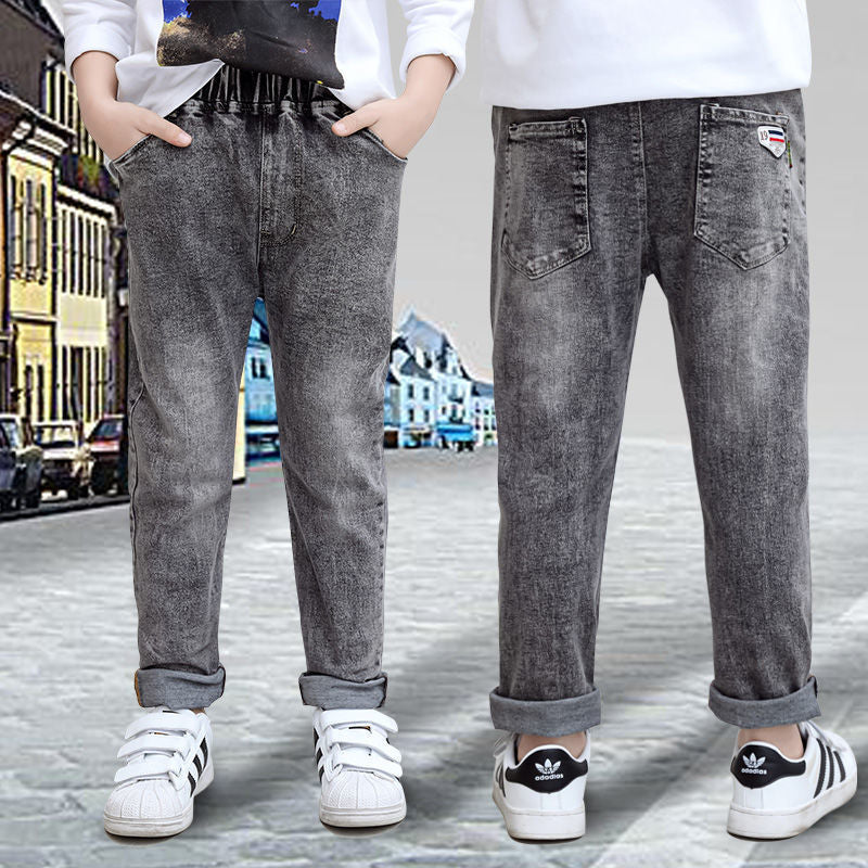 Boys Jeans Autumn Winter New One-Piece Velvet Plush Comfort